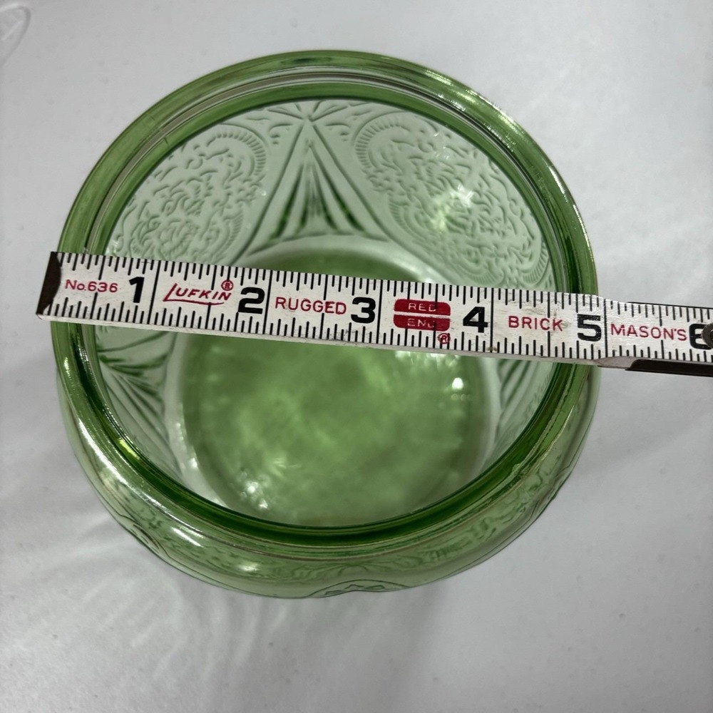 Hazel Atlas Uranium Glass 'Royal Lace' Cookie Jar No Lid Depression Glass Glows - Picture 6 of 8